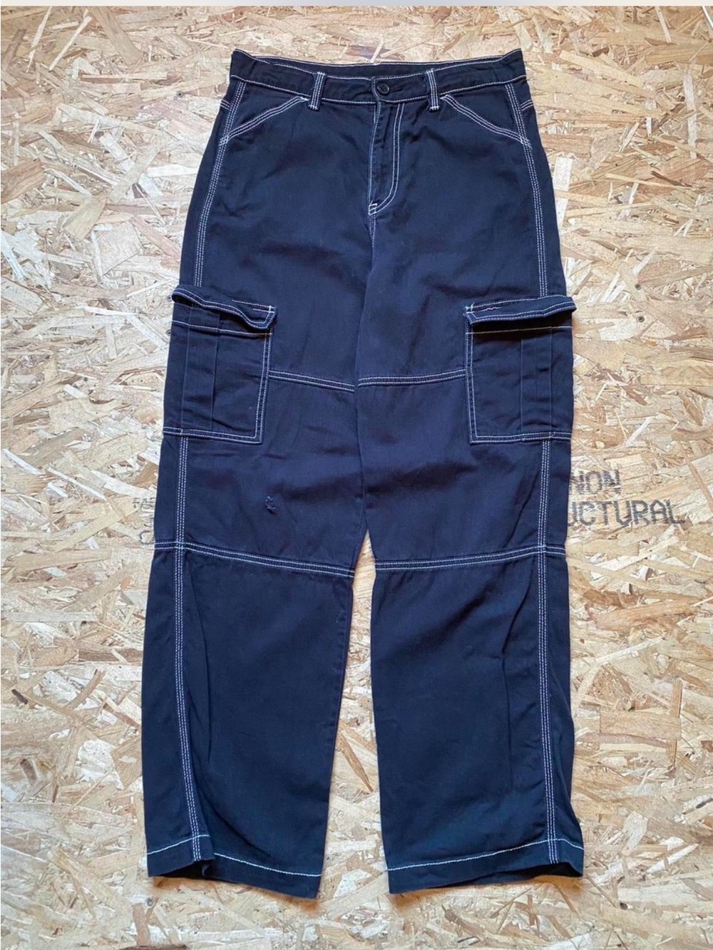 H&M Women’s Black Cargo Trousers with Contrast Stitching